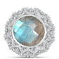 Anillo de Plata con Labradorita y Topacio Blanco
