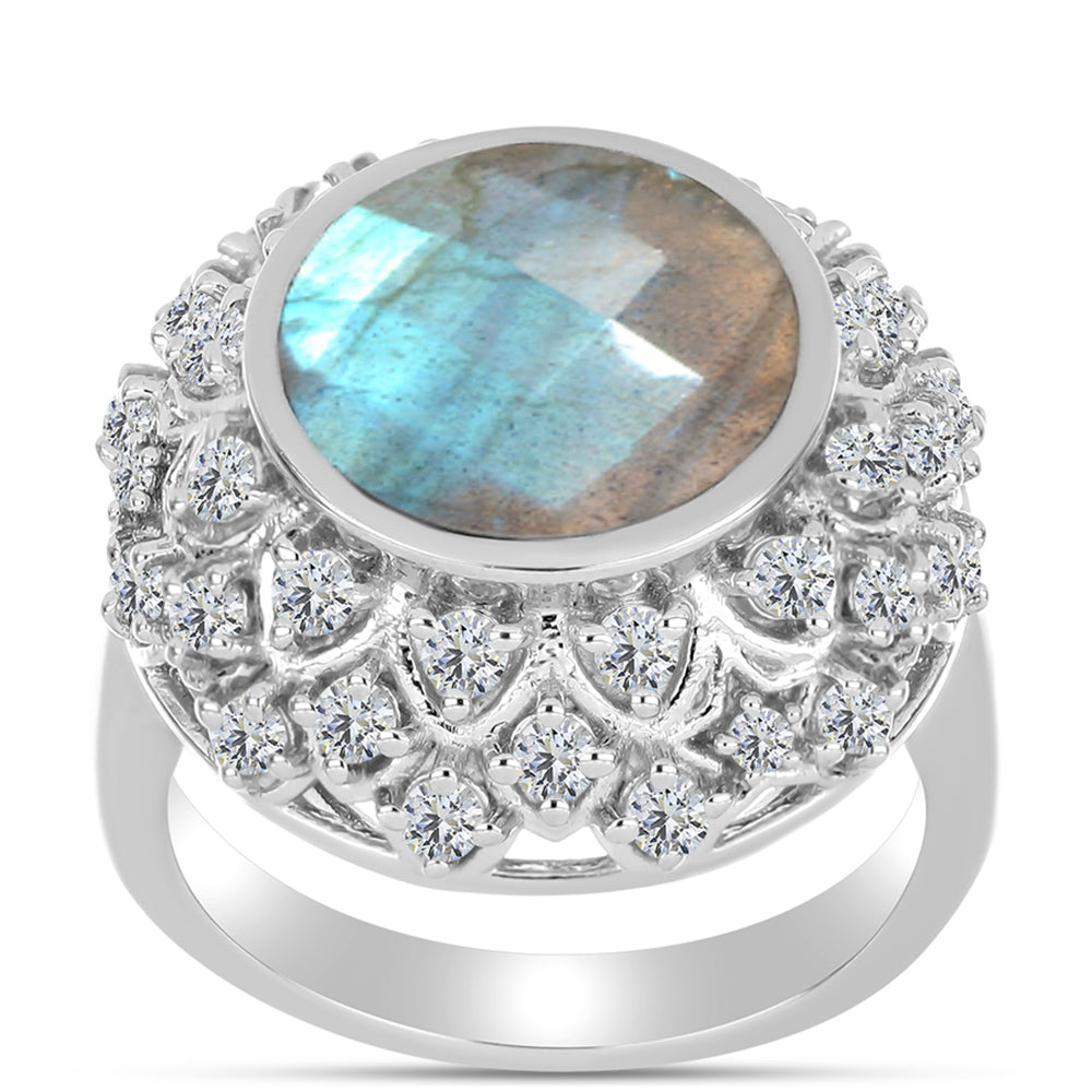 Anillo de Plata con Labradorita y Topacio Blanco 3 