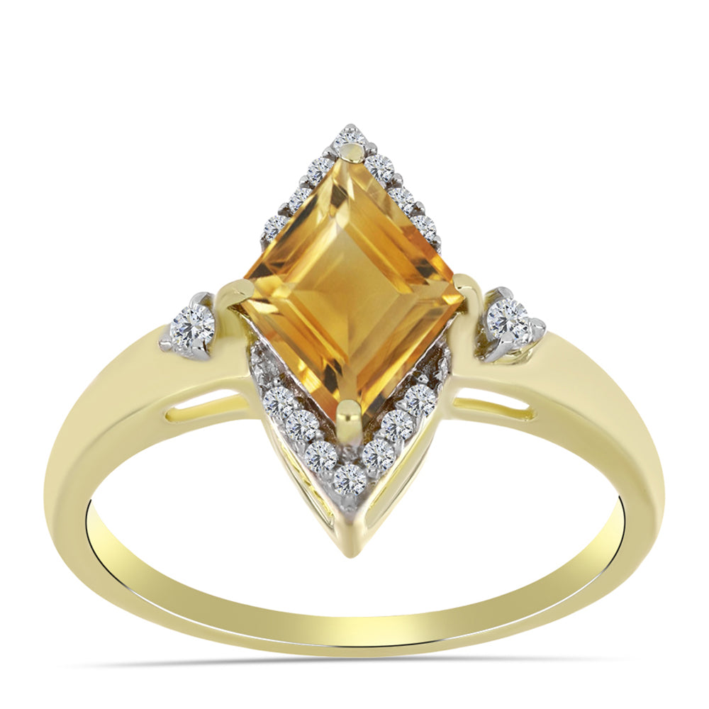 Anillo de Plata Bañada en Oro con Citrino de Río del Oro y Topacio Blanco 3 