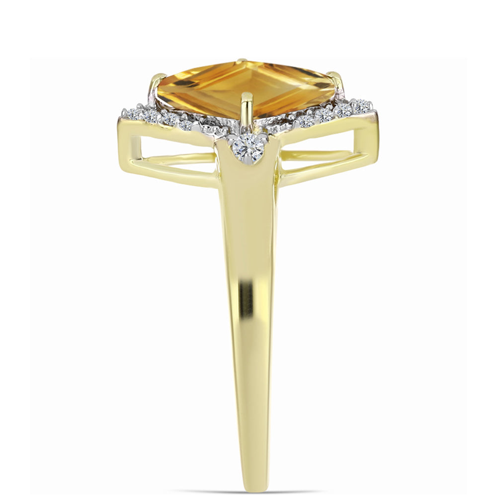 Anillo de Plata Bañada en Oro con Citrino de Río del Oro y Topacio Blanco