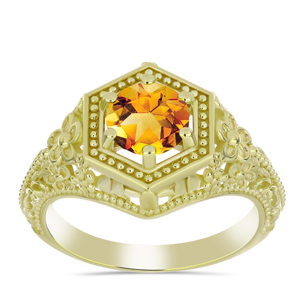 Anillo de Plata Bañada en Oro con Citrino de Río del Oro 3 