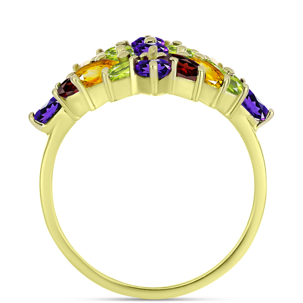 Anillo de Plata Bañada en Oro con Amatista de Marruecos y Citrino de los Montes Urales 2 