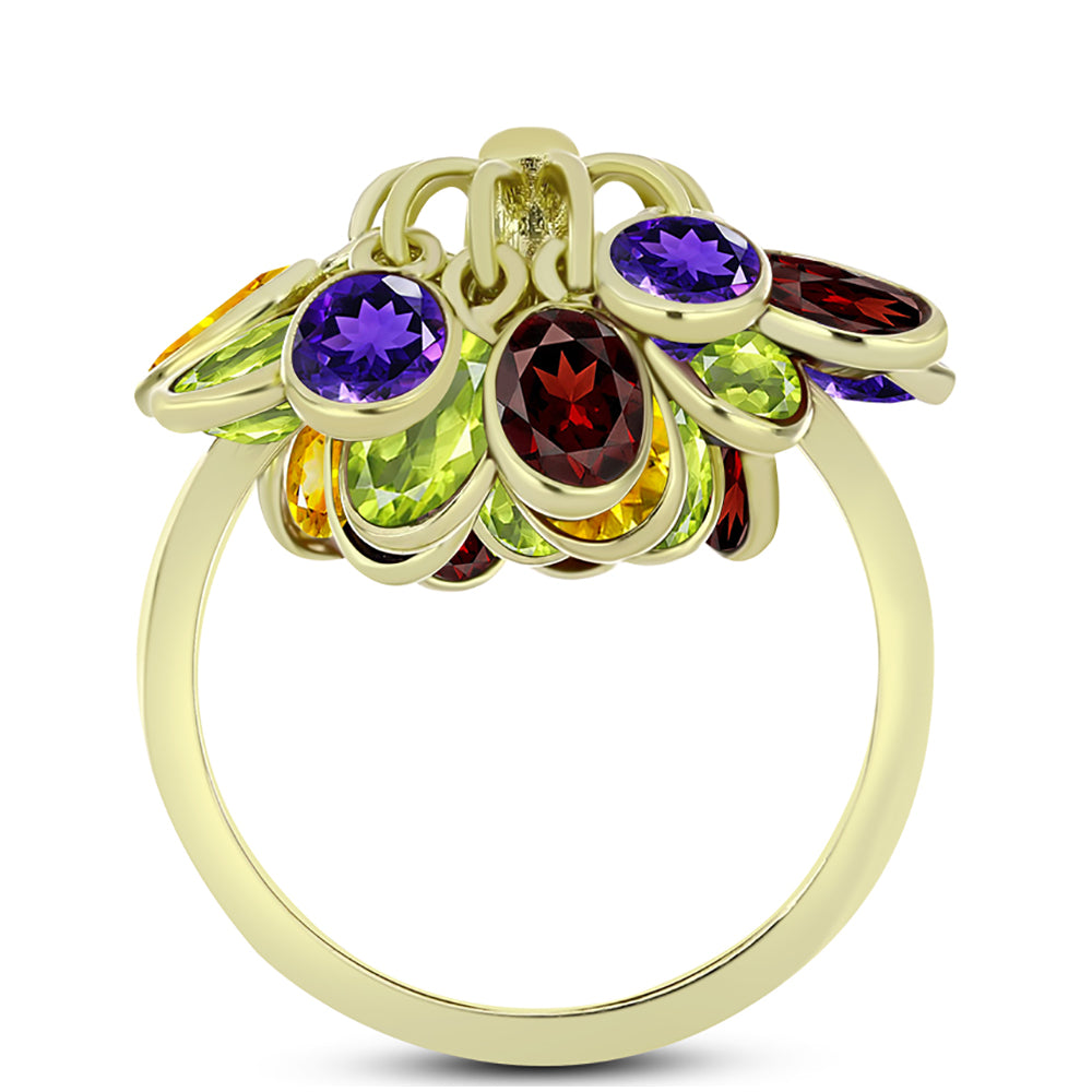 Anillo de Plata Bañada en Oro con Amatista de Marruecos y Citrino de los Montes Urales