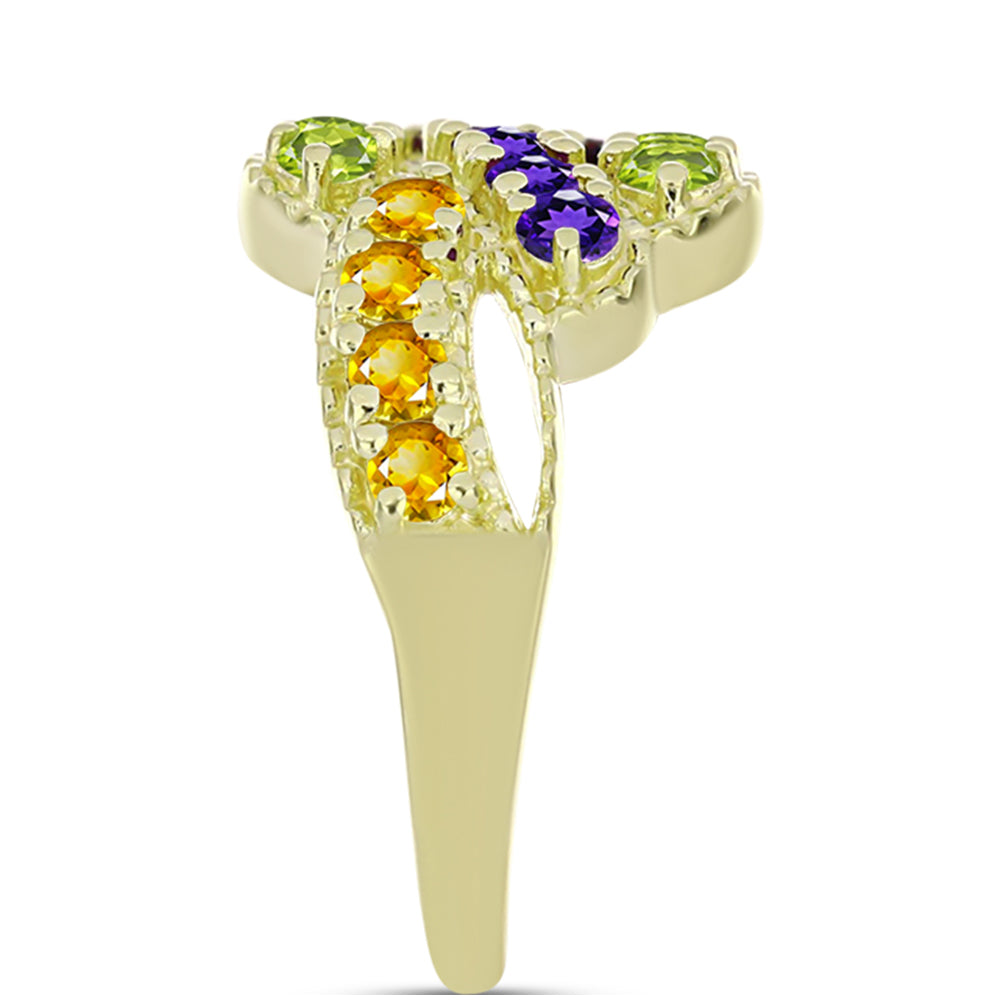 Anillo de Plata Bañada en Oro con Amatista de Marruecos y Citrino de los Montes Urales 4 