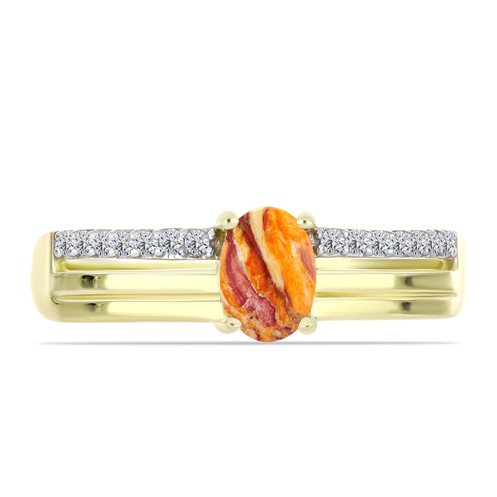 Anillo de Plata Bañada en Oro con Jaspe Garra de León y Topacio Blanco
