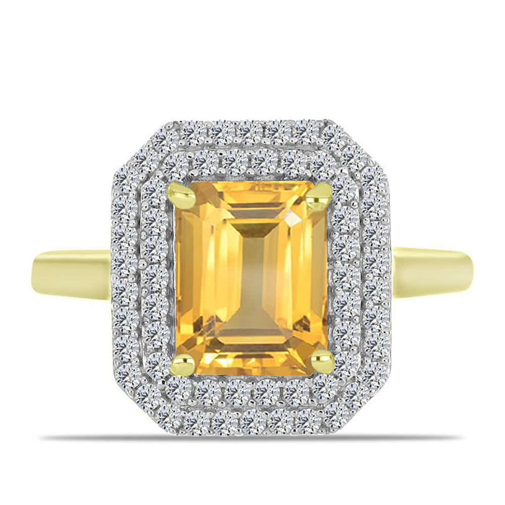 Anillo de Plata Bañada en Oro con Citrino de Río del Oro y Topacio Blanco