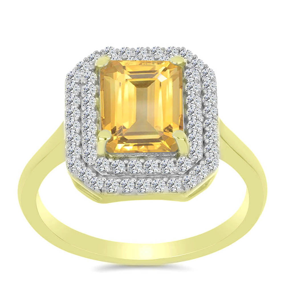 Anillo de Plata Bañada en Oro con Citrino de Río del Oro y Topacio Blanco