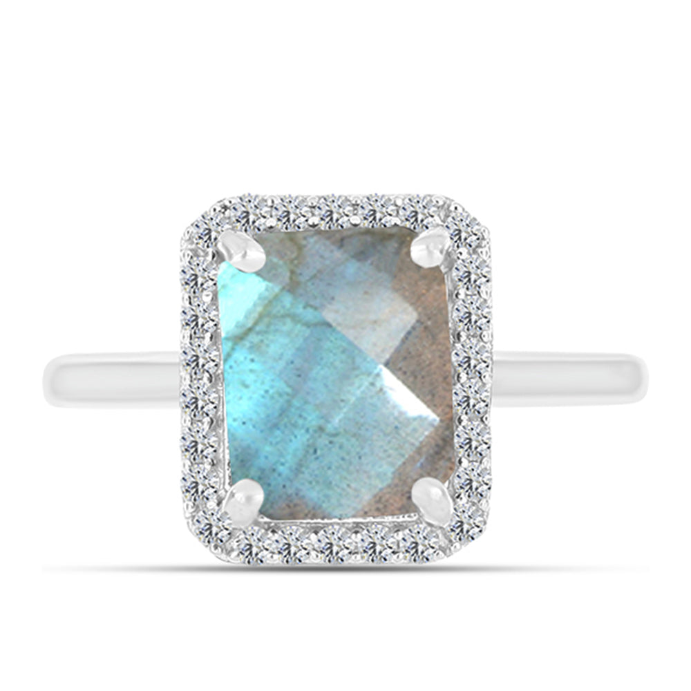 Anillo de Plata con Labradorita y Topacio Blanco
