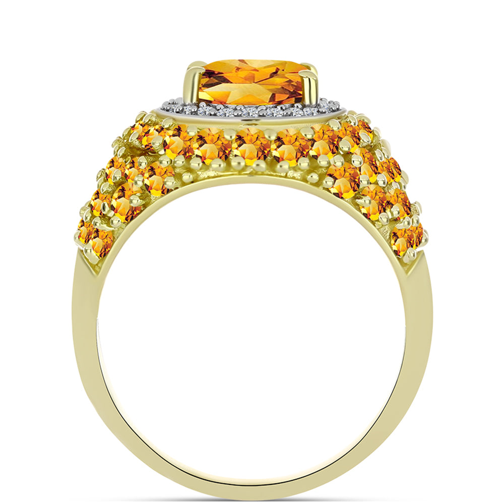 Anillo de Plata Bañada en Oro con Citrino de Río del Oro y Topacio Blanco