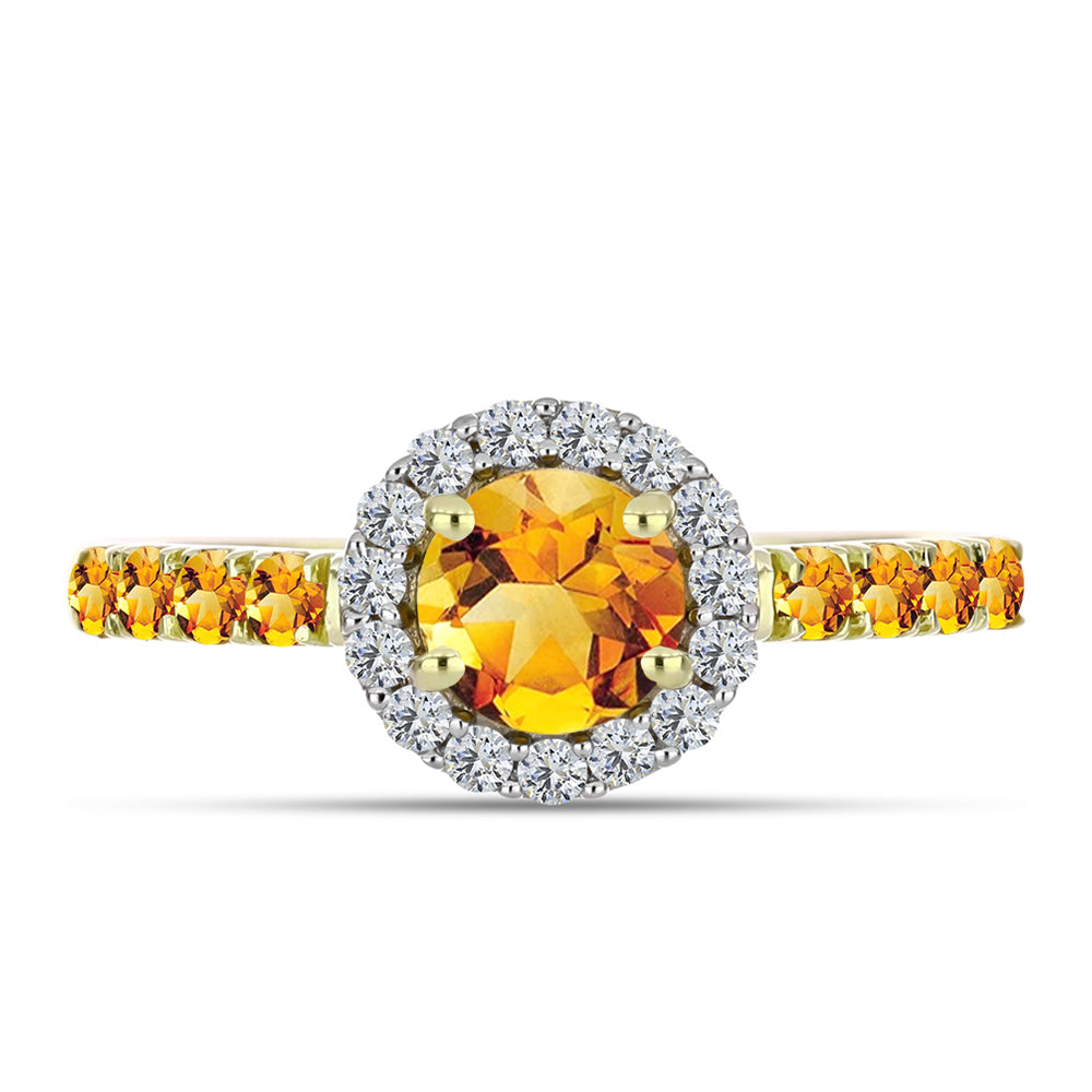 Anillo de Plata Bañada en Oro con Citrino de Río del Oro y Topacio Blanco
