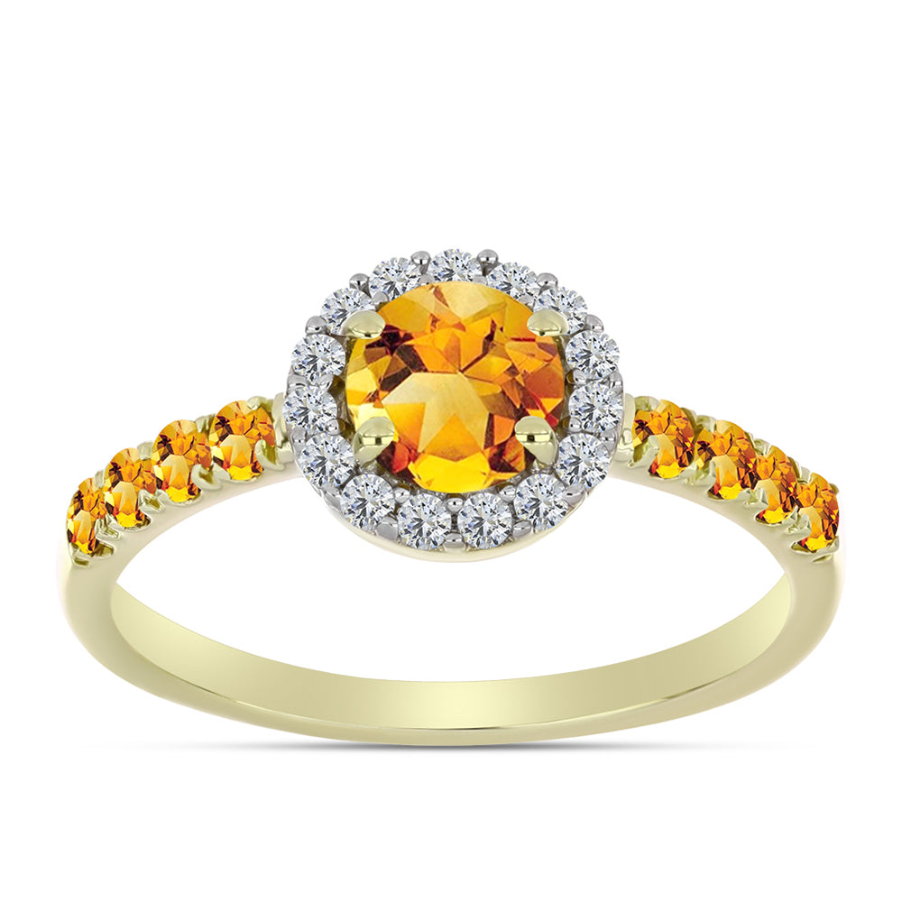 Anillo de Plata Bañada en Oro con Citrino de Río del Oro y Topacio Blanco 3 