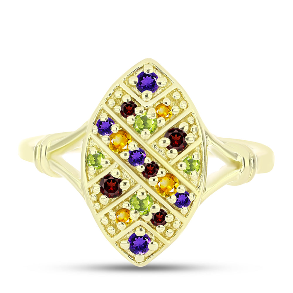 Anillo de Plata Bañada en Oro con Amatista de Marruecos y Citrino de los Montes Urales 1 