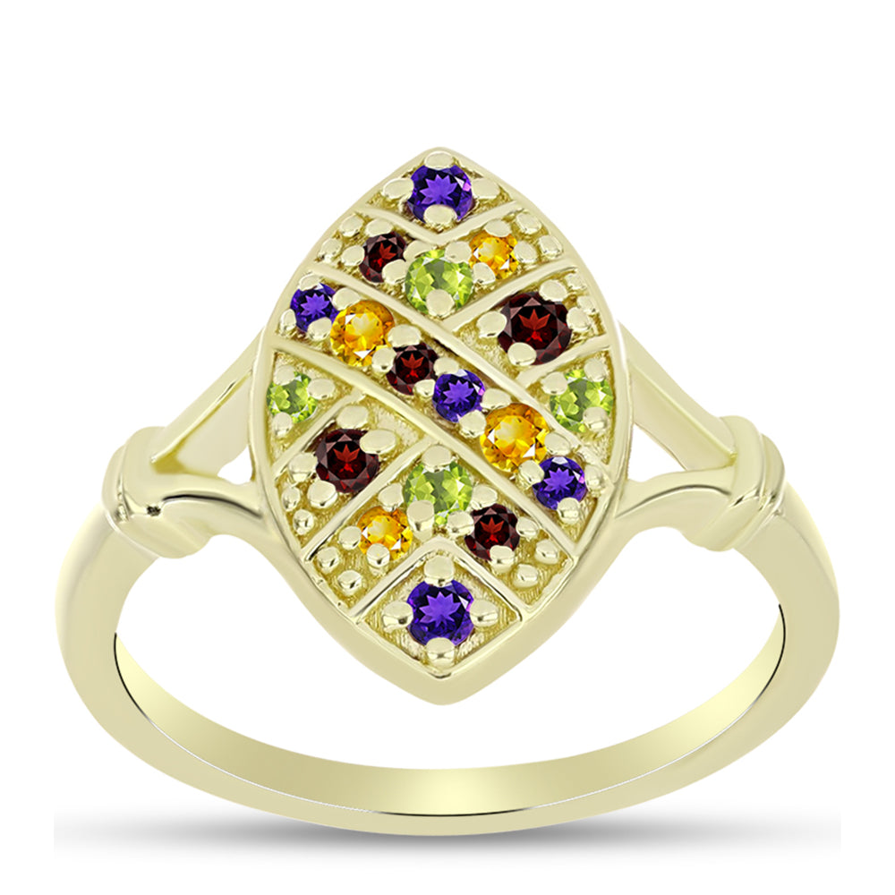 Anillo de Plata Bañada en Oro con Amatista de Marruecos y Citrino de los Montes Urales 3 