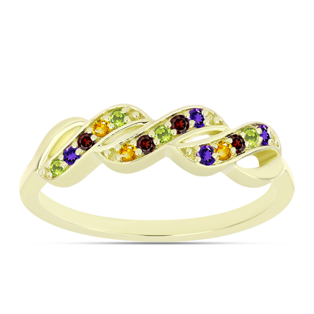 Anillo de Plata Bañada en Oro con Amatista de Marruecos y Citrino de los Montes Urales