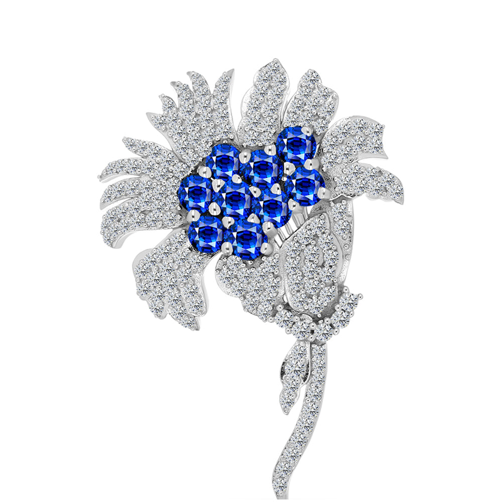 Broche de Plata con Zafiro Azul Australiano y Topacio Blanco