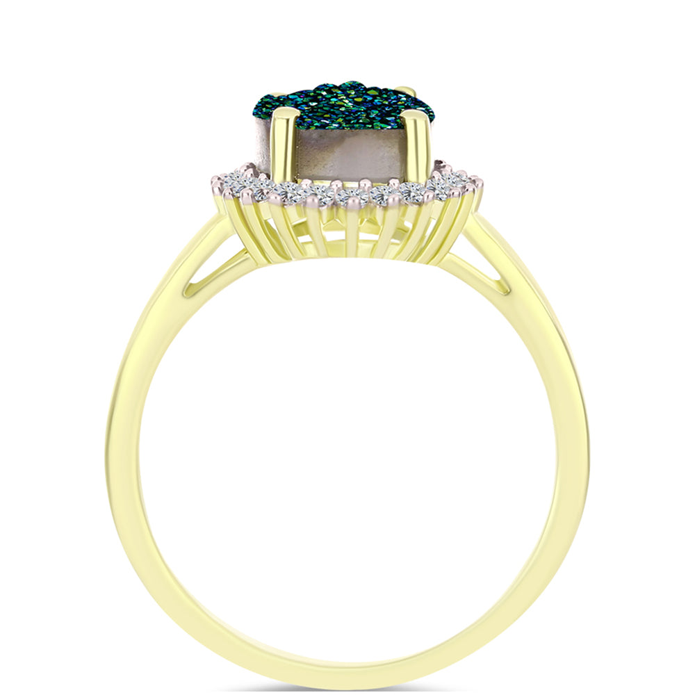 Anillo de Plata Bañada en Oro con Drusa Verde y Topacio Blanco