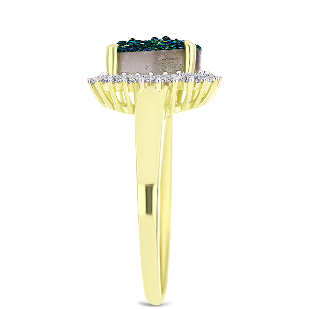 Anillo de Plata Bañada en Oro con Drusa Verde y Topacio Blanco 4 