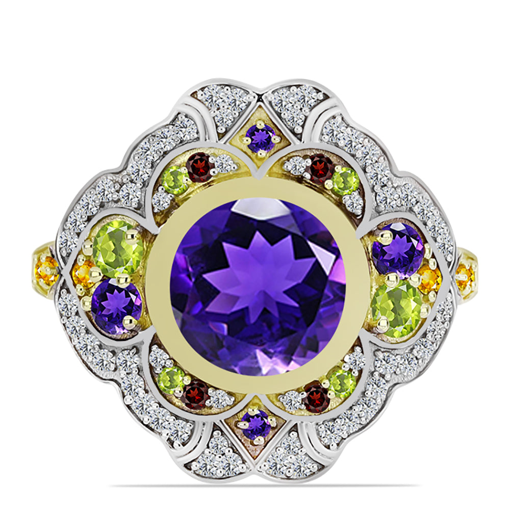 Anillo de Plata Bañada en Oro con Amatista de Marruecos y Citrino de los Montes Urales 1 