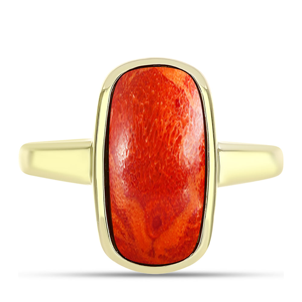 Anillo de Plata Bañada en Oro con Coral de Esponja Roja 1 