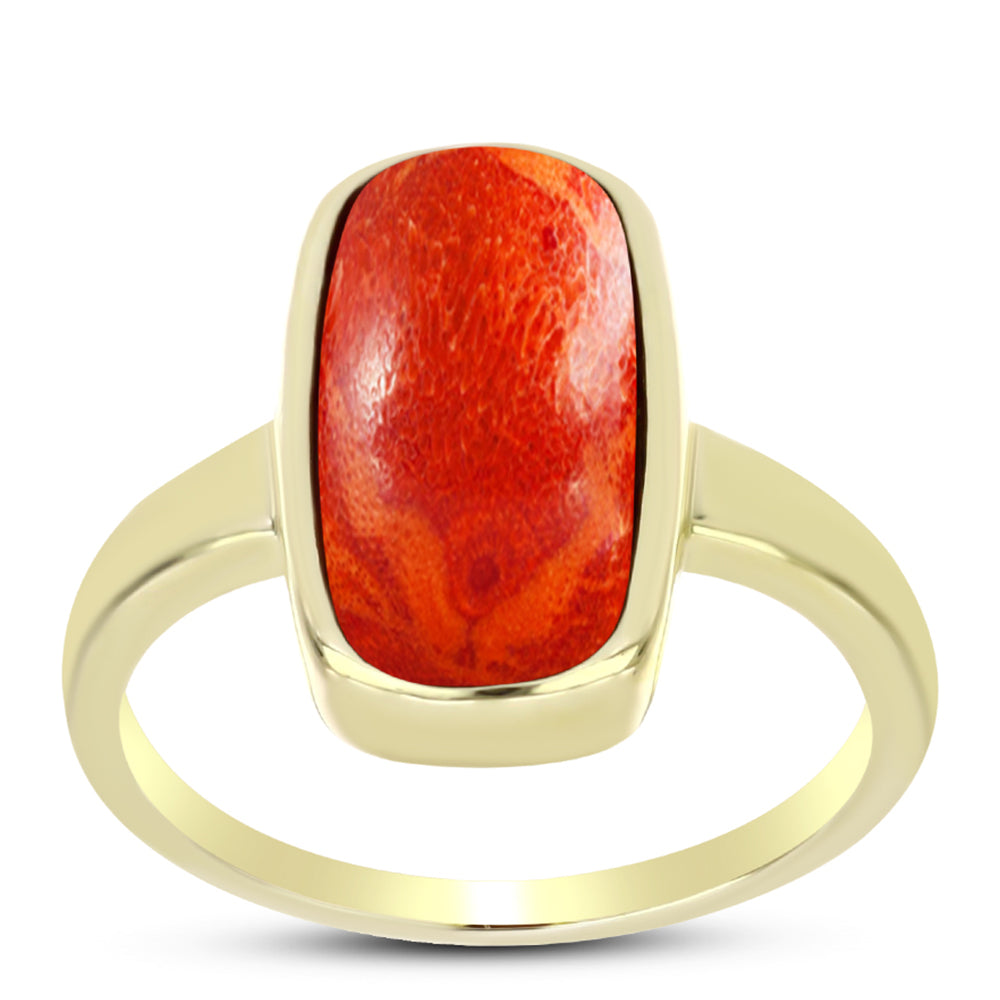 Anillo de Plata Bañada en Oro con Coral de Esponja Roja 3 