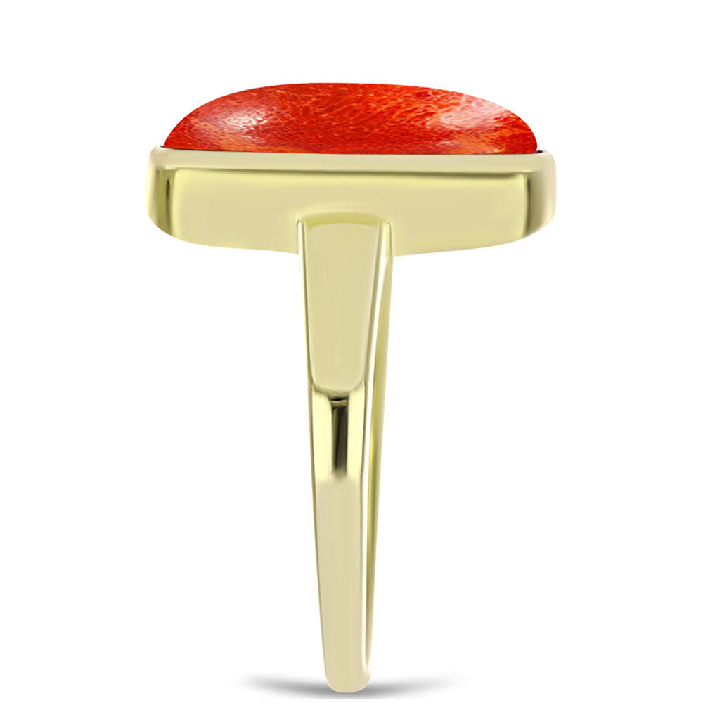 Anillo de Plata Bañada en Oro con Coral de Esponja Roja