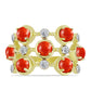 Anillo de Plata Bañada en Oro con Coral de Esponja Roja y Topacio Blanco