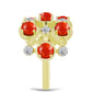 Anillo de Plata Bañada en Oro con Coral de Esponja Roja y Topacio Blanco
