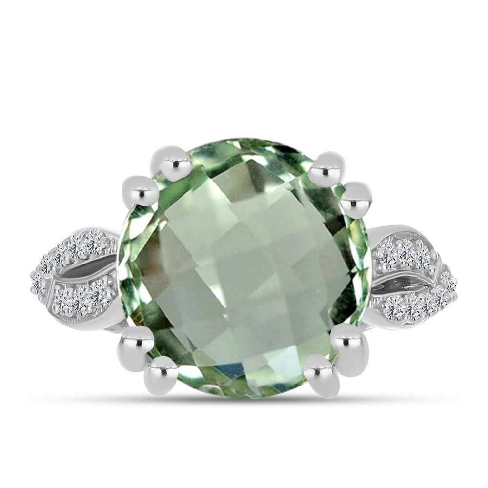 Anillo de Plata con Amatista Verde y Topacio Blanco 1 