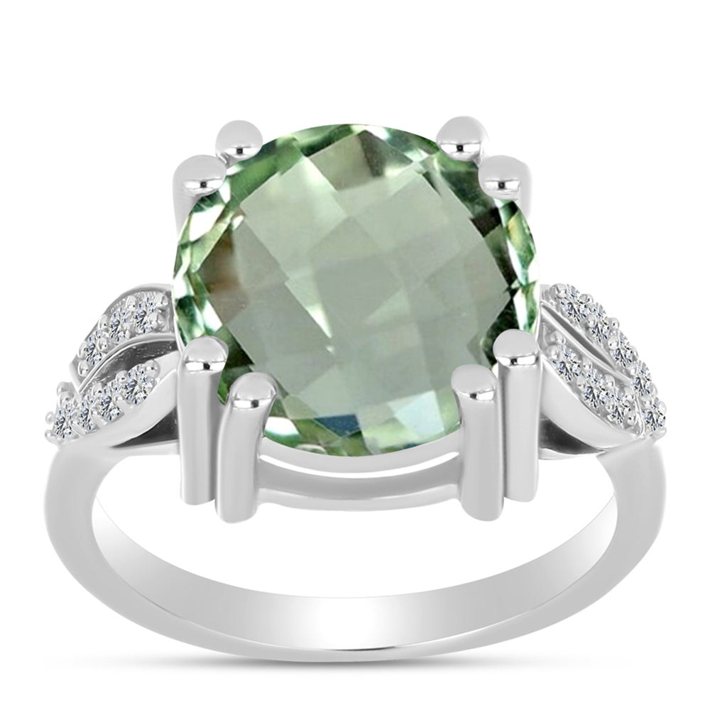 Anillo de Plata con Amatista Verde y Topacio Blanco