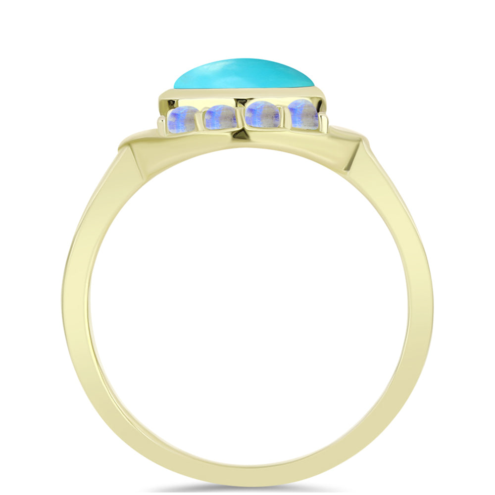 Anillo de Plata Bañada en Oro con Turquesa Bella Durmiente y Piedra Lunar Arco Iris 2 