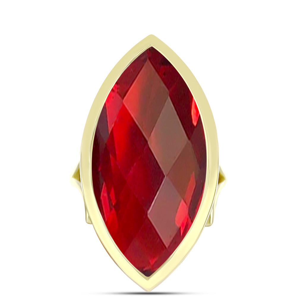 Anillo de Plata Bañada en Oro con Ágata Roja