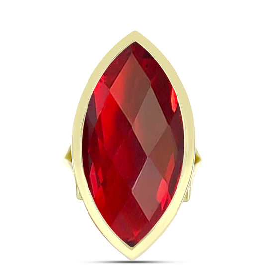 Anillo de Plata Bañada en Oro con Ágata Roja