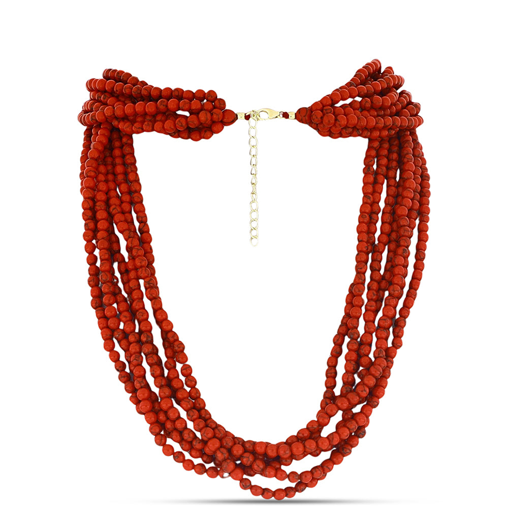 Collar de Plata Bañada en Oro con Coral de Esponja Roja 1 