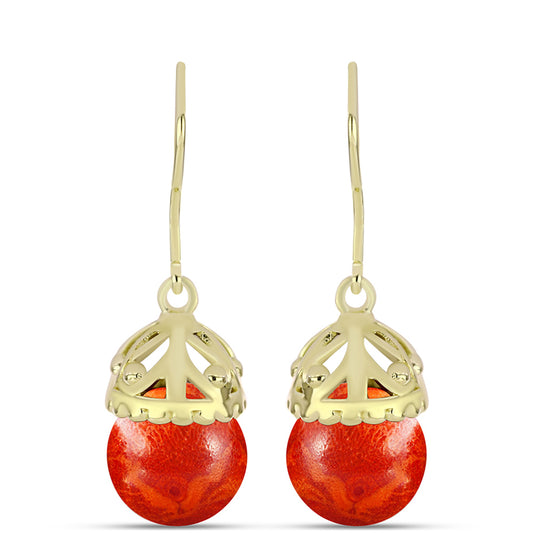 Pendientes de Plata Bañada en Oro con Coral de Esponja Roja