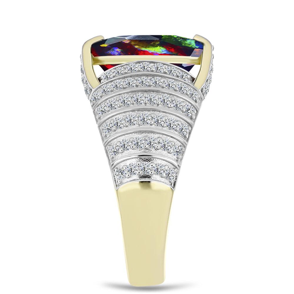 Anillo de Plata Bañada en Oro con Ópalo negro medianoche Lega Dembi de Ëtiopía y Topacio Blanco 4 