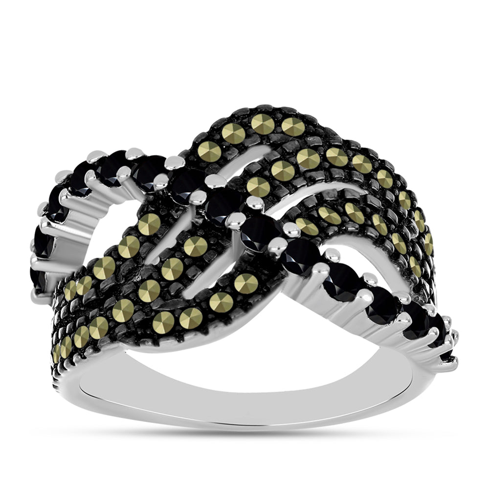 Anillo de Plata con Marcasita de Austria y Espinela Negra 3 