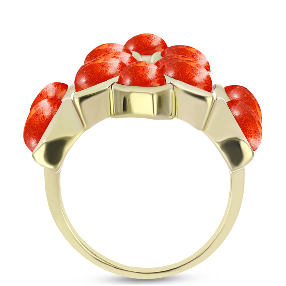 Anillo de Plata Bañada en Oro con Coral de Esponja Roja