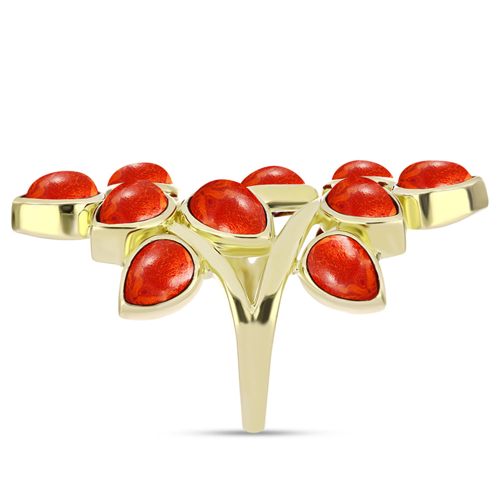 Anillo de Plata Bañada en Oro con Coral de Esponja Roja 4 