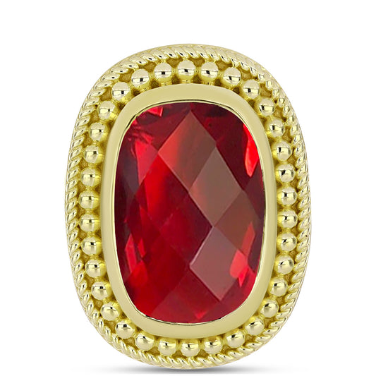 Anillo de Plata Bañada en Oro con Ágata Roja