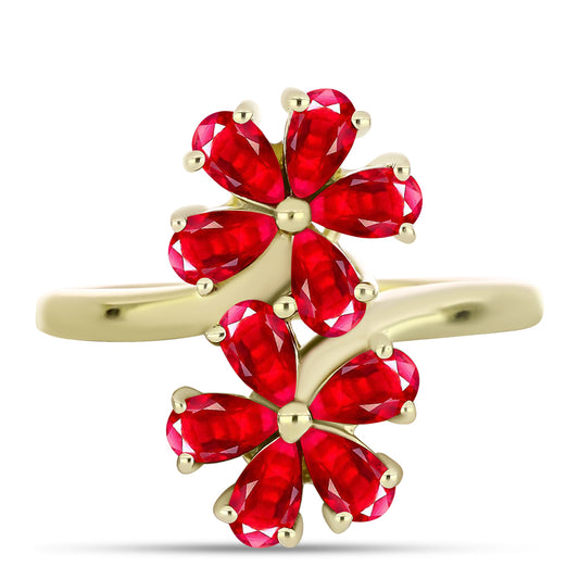 Anillo de Plata Bañada en Oro con Ágata Roja