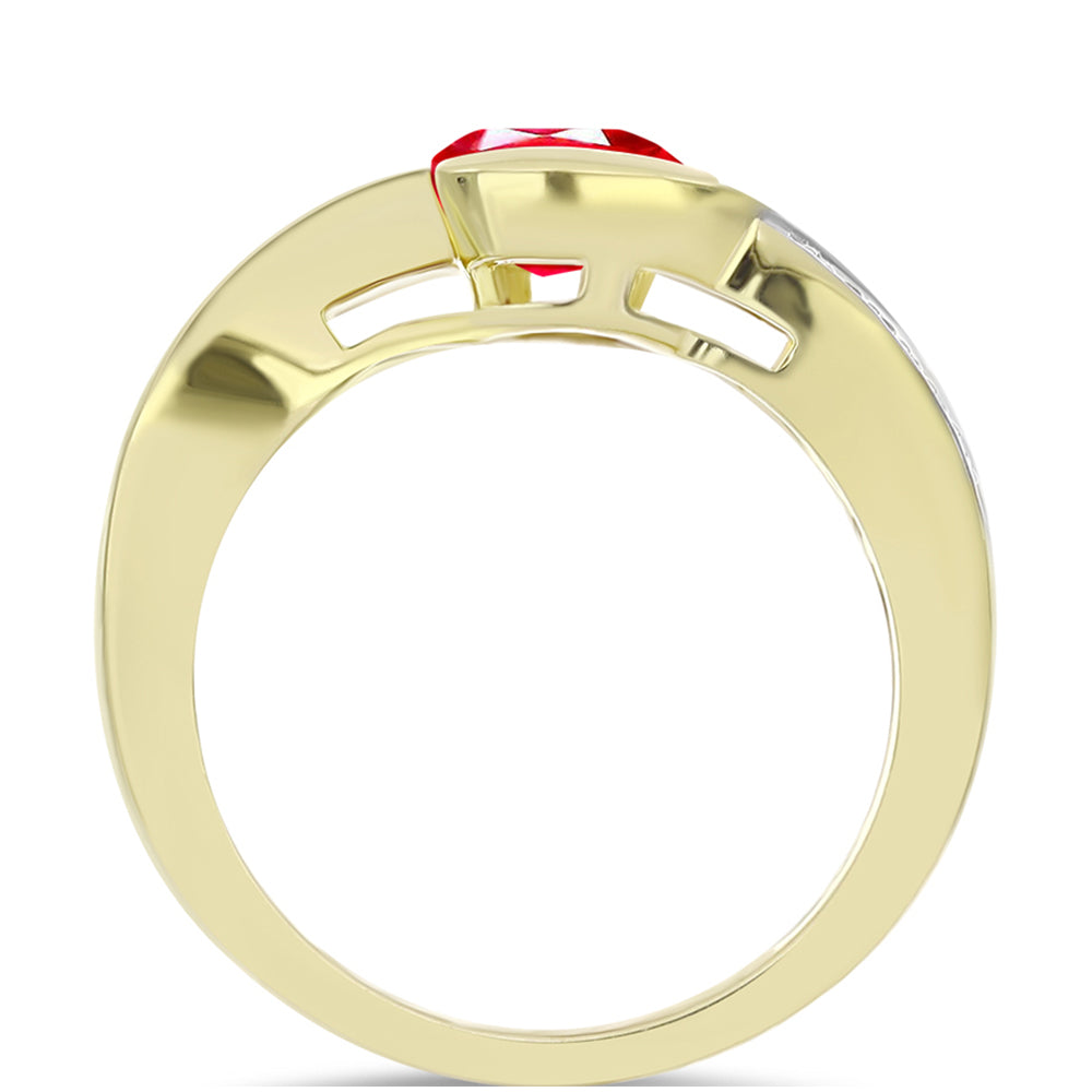 Anillo de Plata Bañada en Oro con Ágata Roja y Topacio Blanco