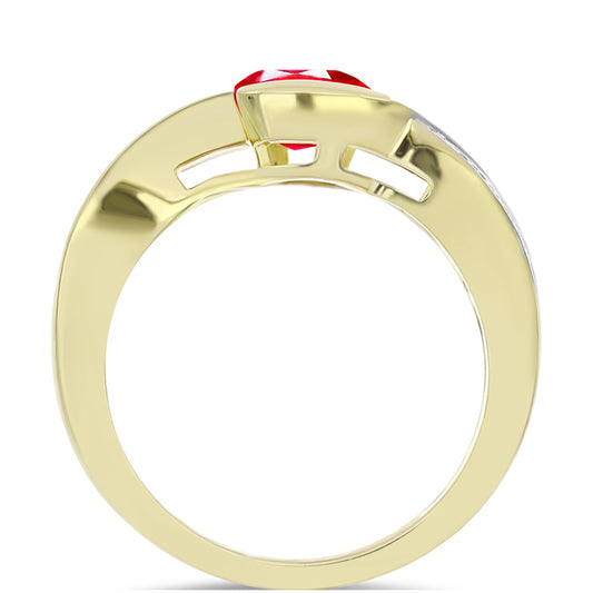 Anillo de Plata Bañada en Oro con Ágata Roja y Topacio Blanco