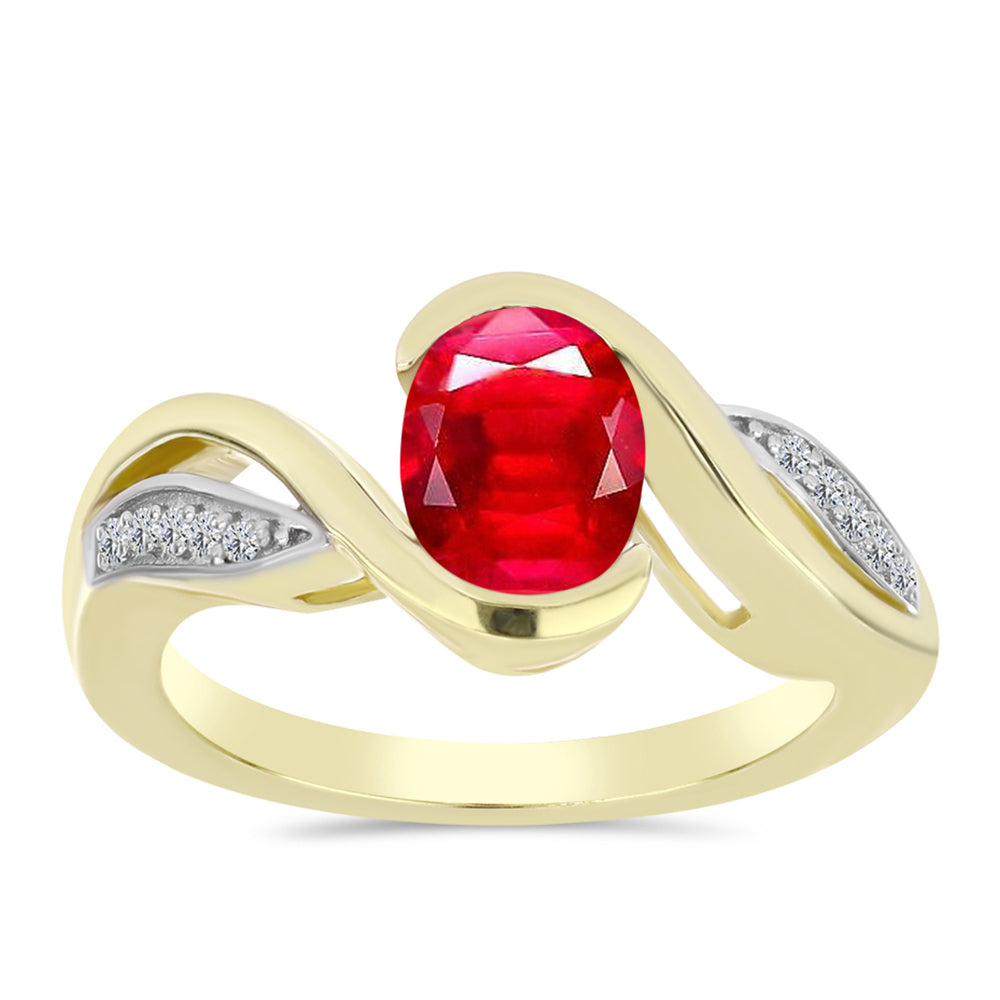 Anillo de Plata Bañada en Oro con Ágata Roja y Topacio Blanco 3 