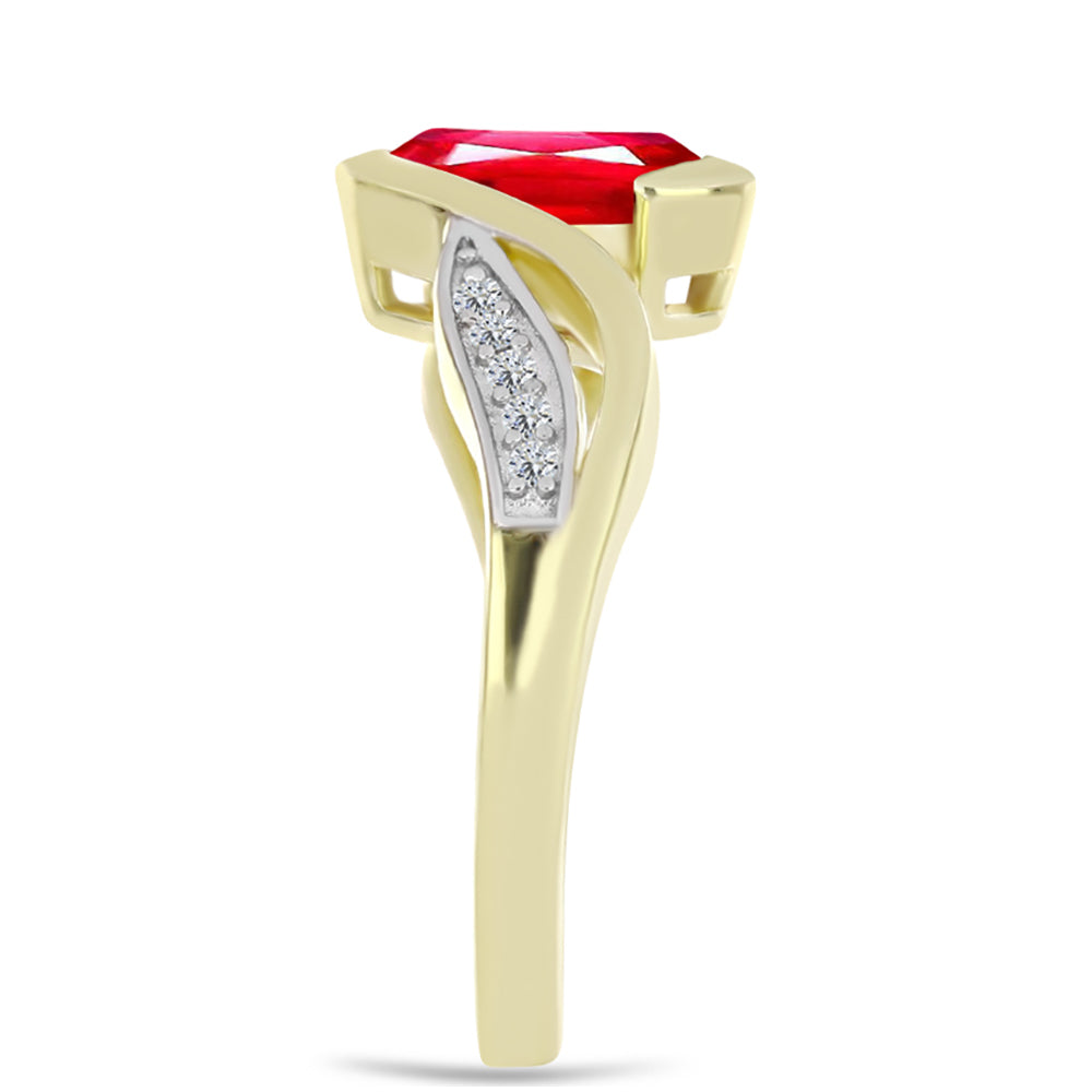 Anillo de Plata Bañada en Oro con Ágata Roja y Topacio Blanco 4 