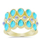 Anillo de Plata Bañada en Oro con Turquesa Bella Durmiente y Piedra Lunar Arco Iris