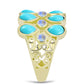 Anillo de Plata Bañada en Oro con Turquesa Bella Durmiente y Piedra Lunar Arco Iris