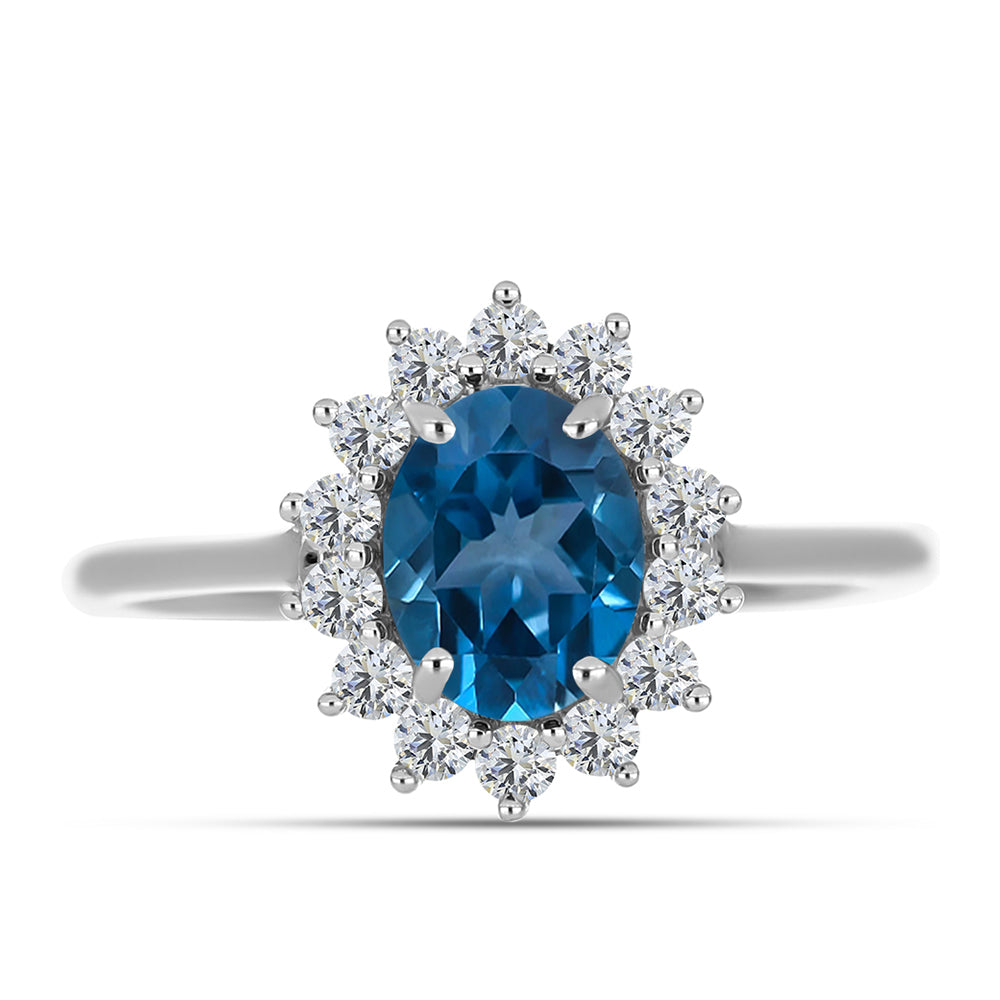 Anillo de Plata con Topacio Azul Londres y Topacio Blanco 1 