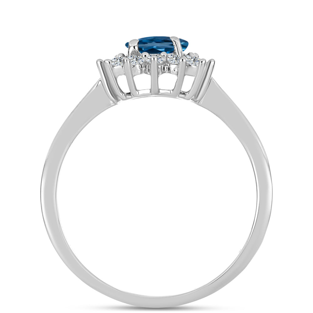 Anillo de Plata con Topacio Azul Londres y Topacio Blanco 2 