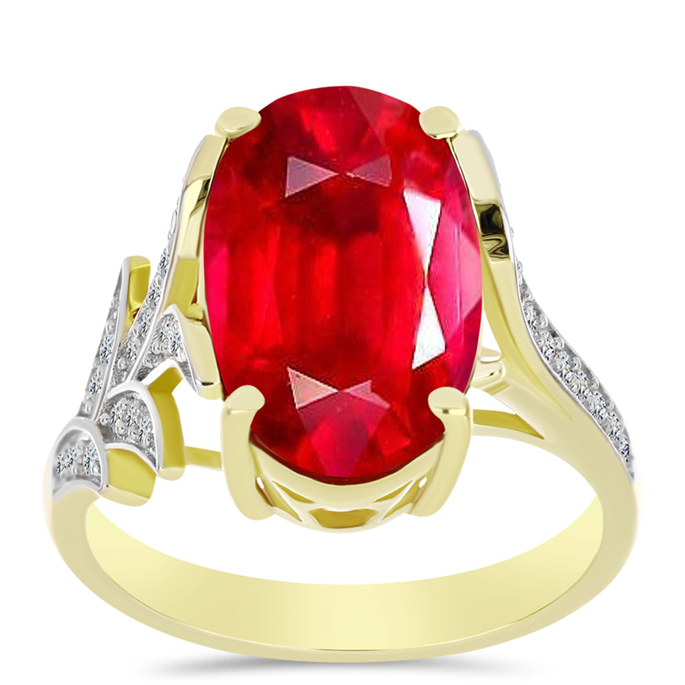 Anillo de Plata Bañada en Oro con Ágata Roja y Topacio Blanco