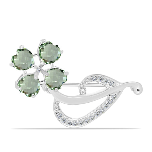Broche de Plata con Amatista Verde y Topacio Blanco